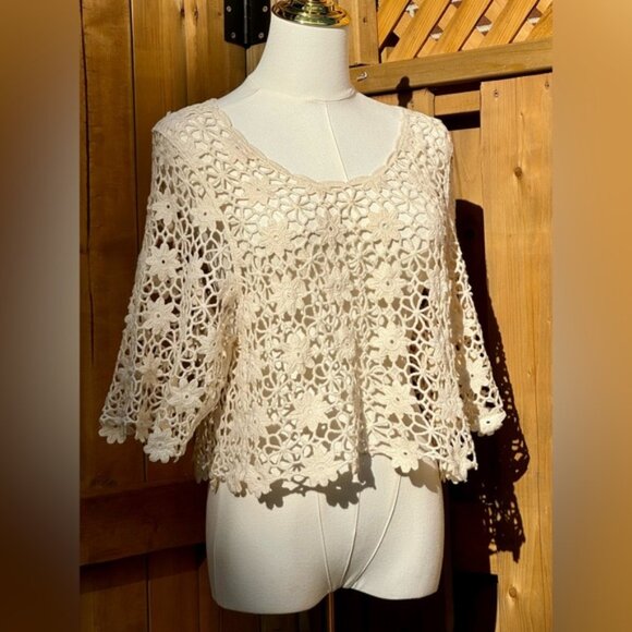 🆕 FARM Rio 🧿 NWOT Off White Crochet Crop Top, Sz Sm - Picture 9 of 13
